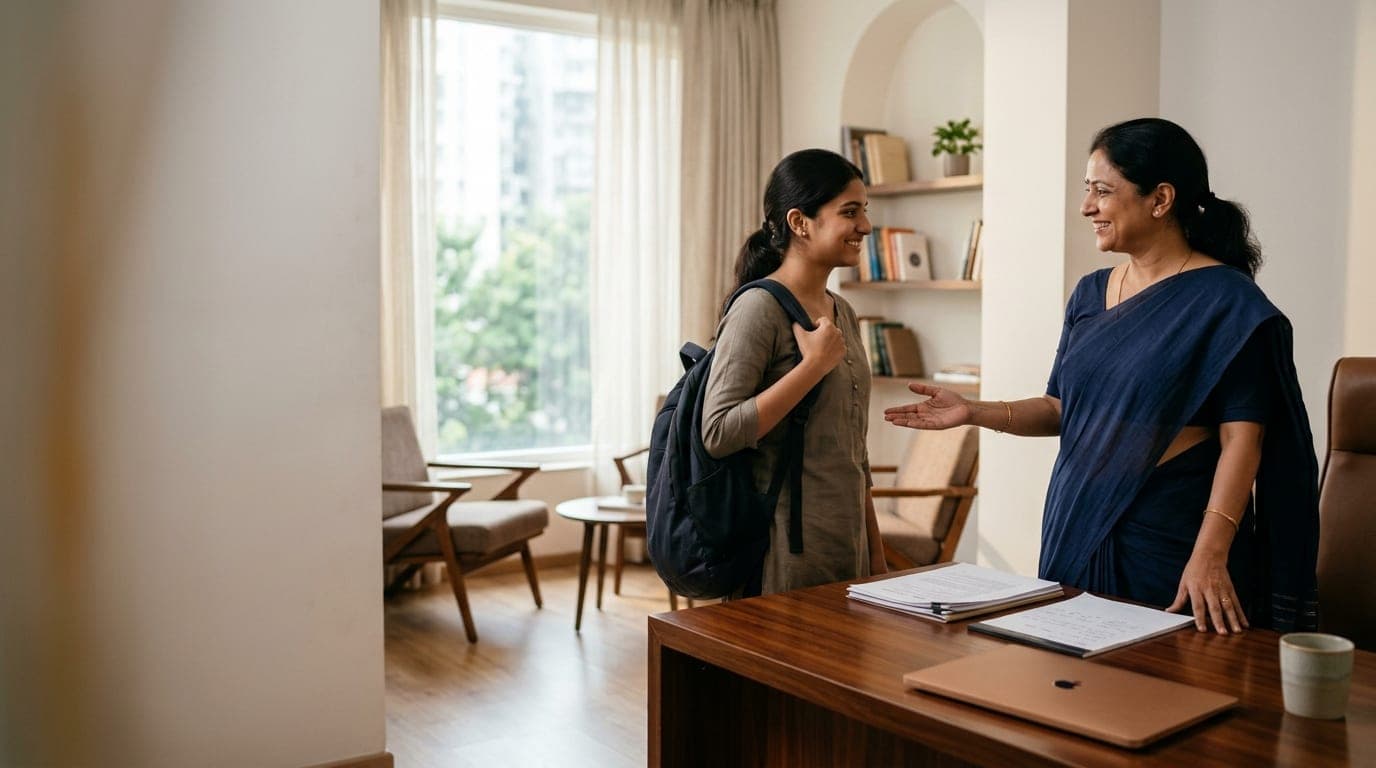 Prerna Global counsellor welcoming an ambitious student for a personalized consultation
