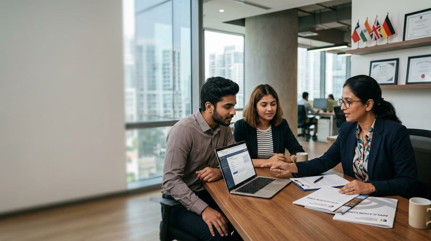 Education counsellor guiding students through application process